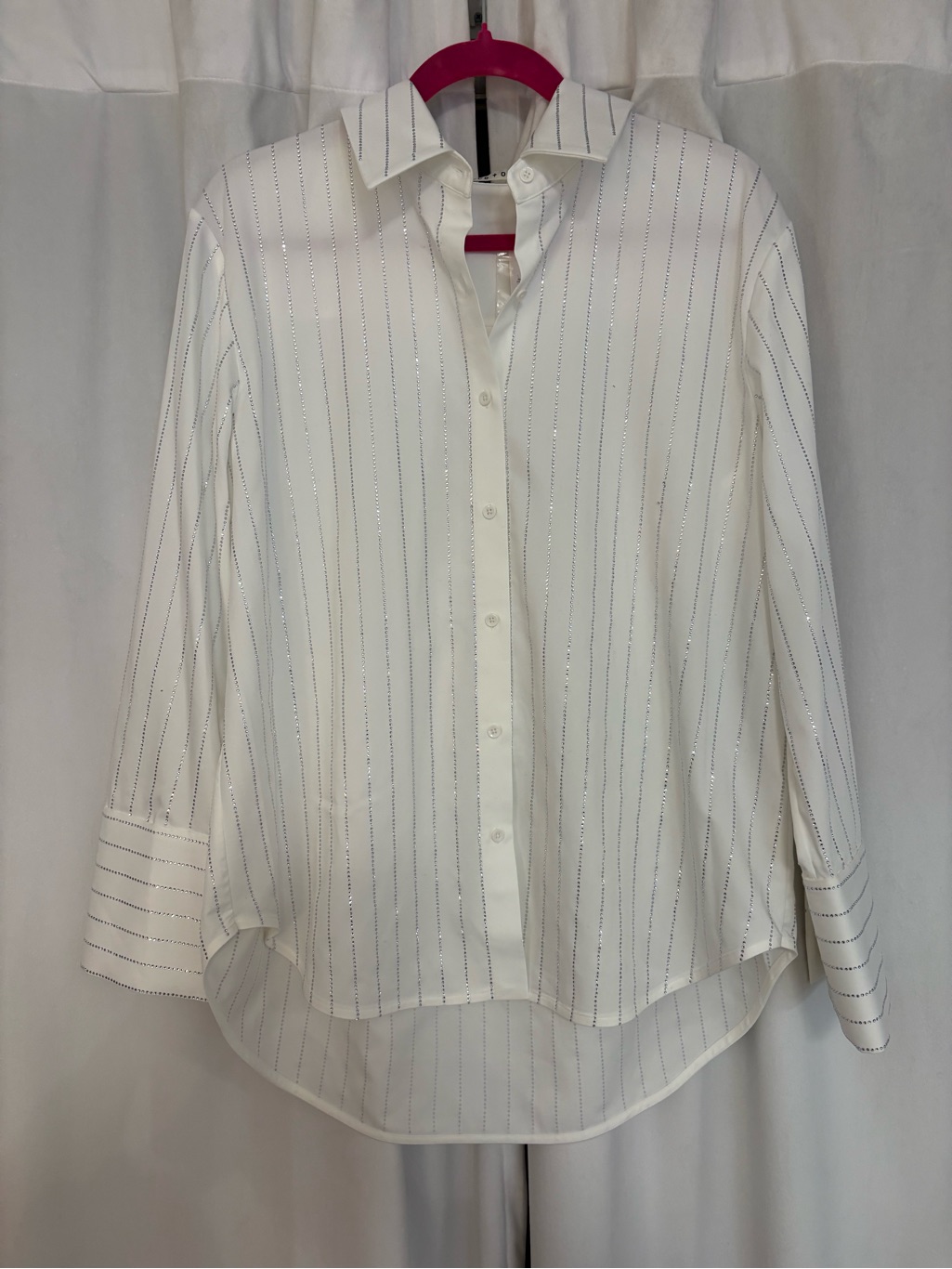 Alice And Olivia White Button-Up Shirt With Thin Rhinestones Detail